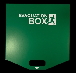 Box d'évacuation verte en acier, vide
