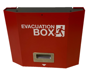 Box d'évacuation rouge en acier, vide